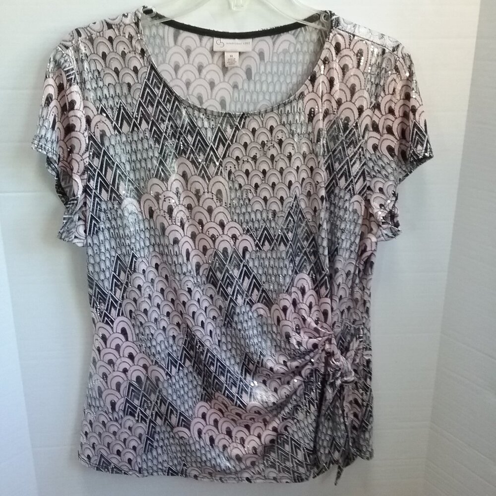 CB Established 1962 Elegant Jeweled Neck Sequin Pull On Top